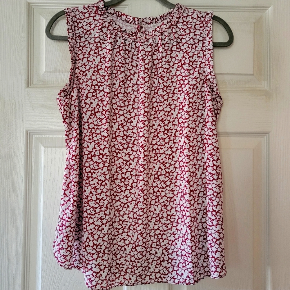 Loft Floral Ruffle Mixed Media Sleeveless Shell, Size Large Petite